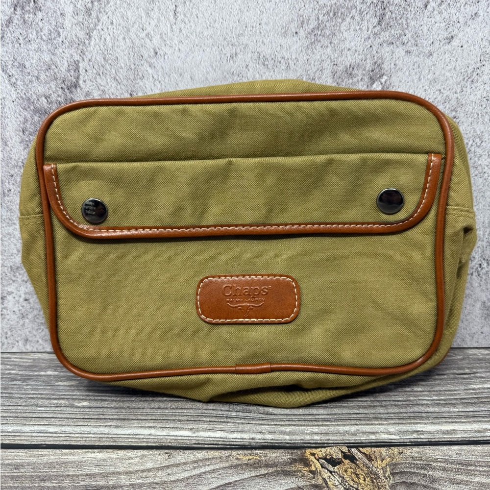 NEW CHAPS RALPH LAUREN Travel Toiletry Bag Hard Canvas Zip Dopp Military 9x6x2.5